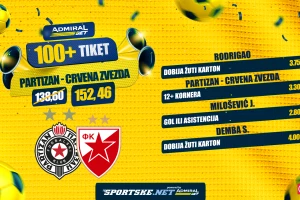 AdmiralBet 100+ tiket - Joca Milošević, Rodrigao, Sek i korneri za kvotu 152.46